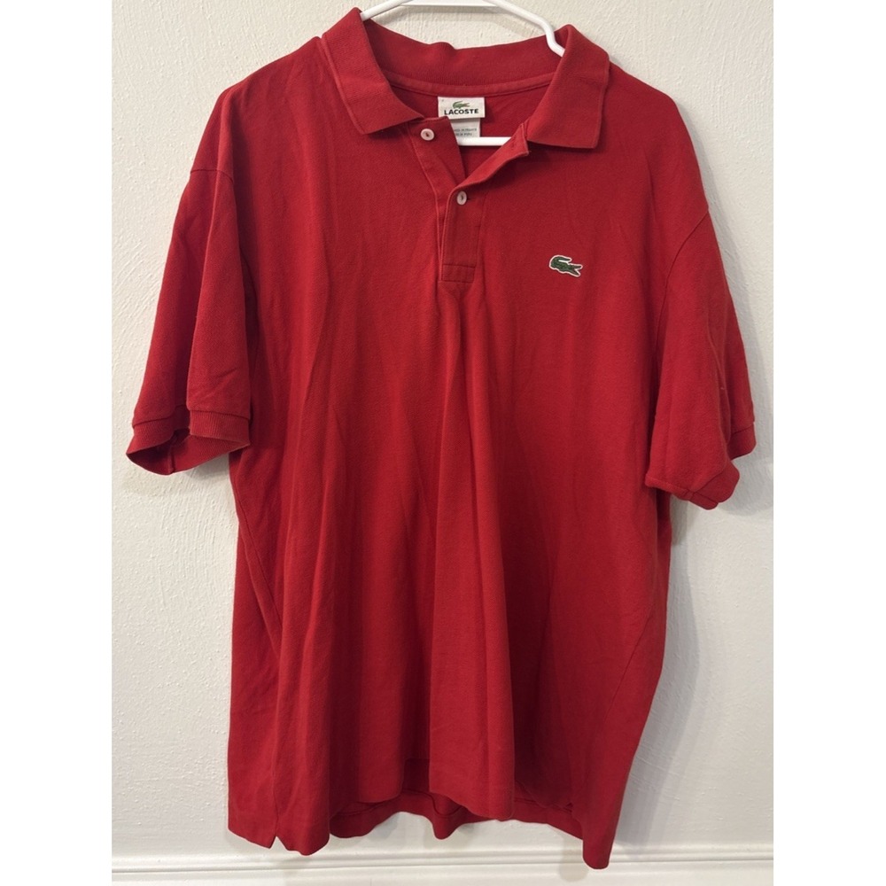 Lacoste Polo Shirt Mens Size 7 (2XL) Red Short Sleeve Classic Crocodile‎